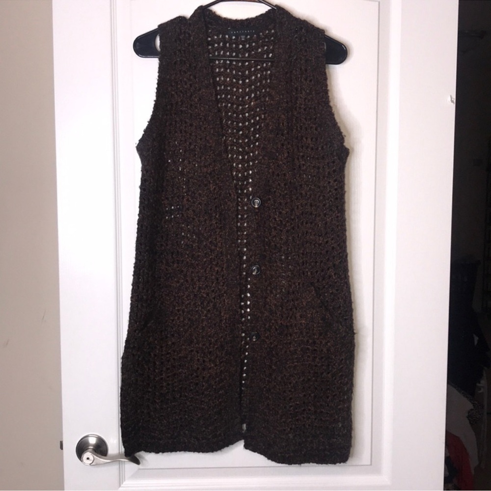 Sanctuary Open Weave Knit Vest Cardigan Sweater Brown Size XS